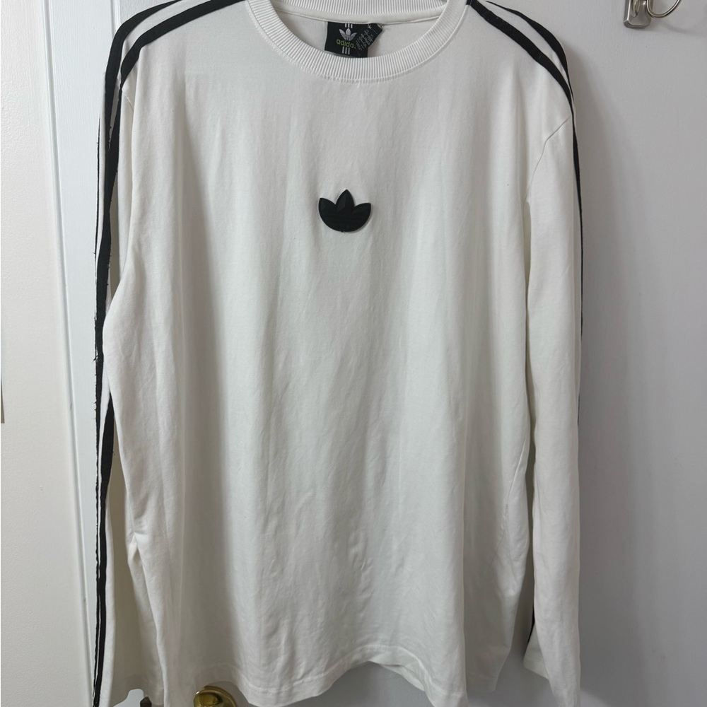 Adidas Men's White and Black Long Sleeve Tee